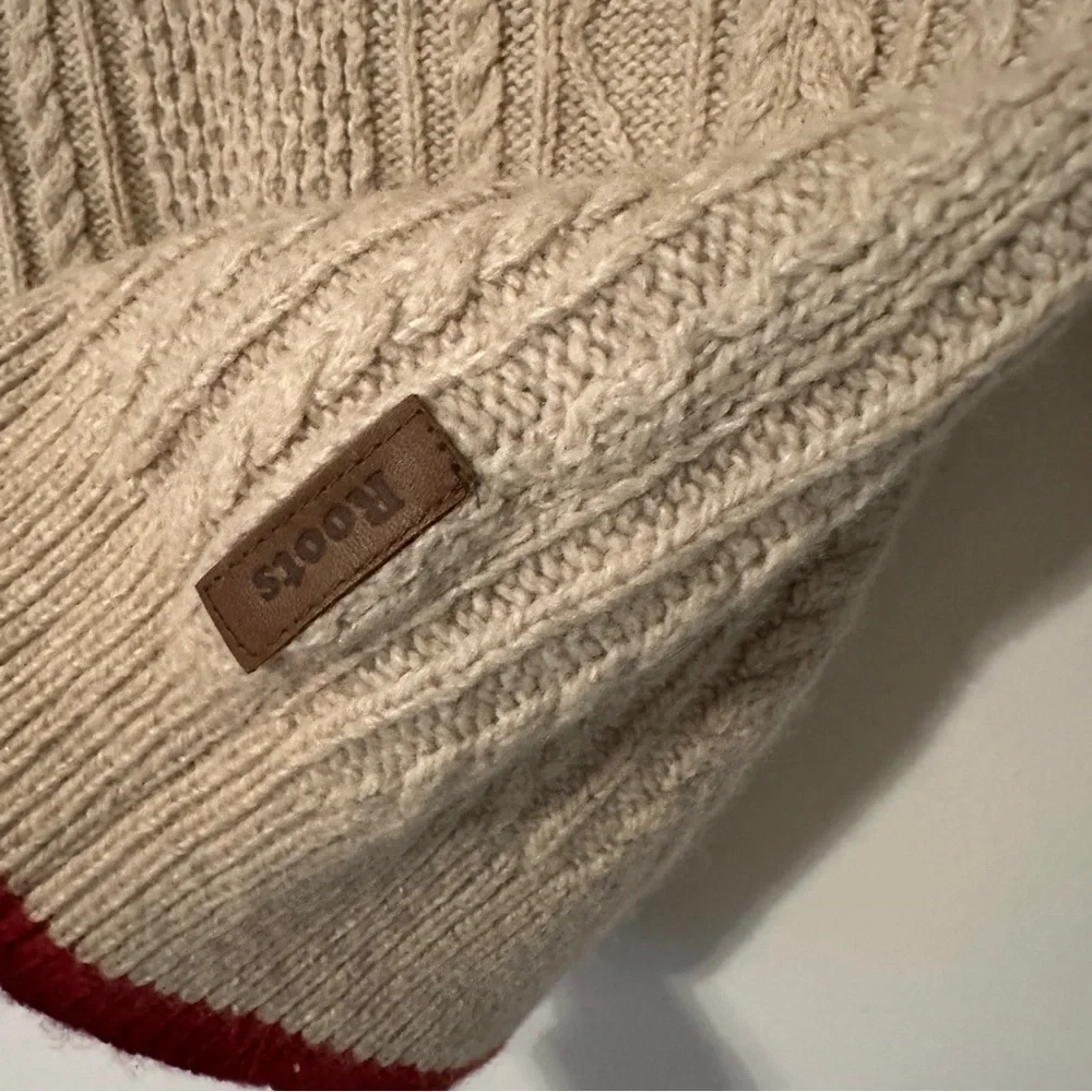 Men's Roots Canada Wool Cable Knit Button Cowl Neck Sweater Size Small